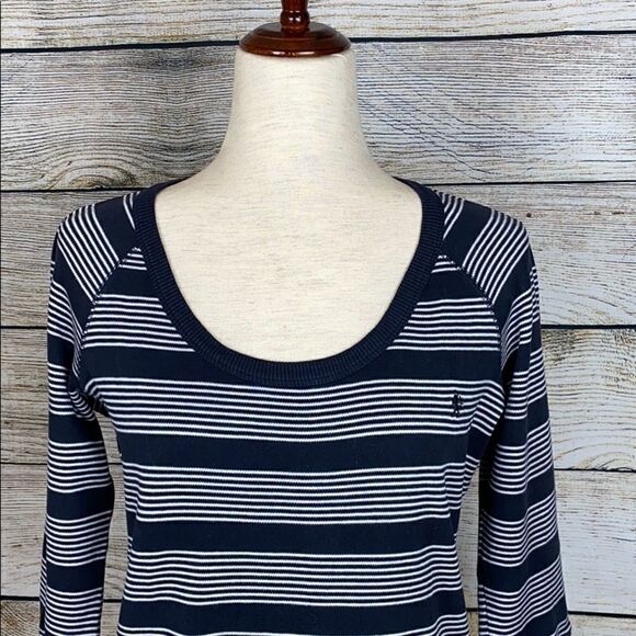 ESPRIT Blue White Striped Top Short Sweater 3/4 Sleeves Scoop neck L - Picture 2 of 6